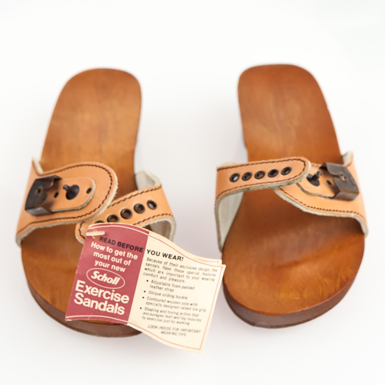 VTG Dr Scholl Womens Original Exercise Sandals Size 6 Brown Clog Wooden Sole 70s