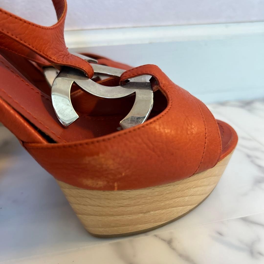 CHANEL Shoes Pumps Heel Cocomark EU 36.5 US 6.5 Leather Orange Authentic