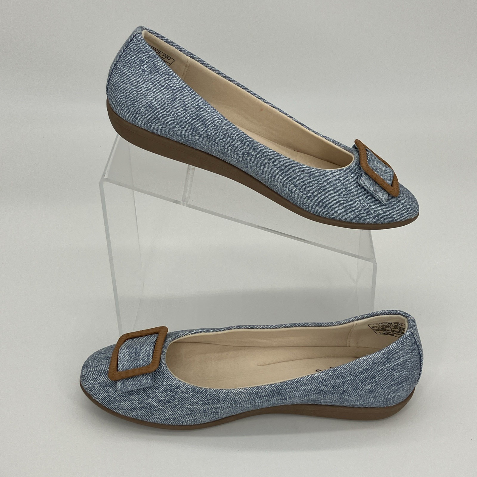 London Fog Bixby Blue Denim Flat Shoes 8W Comfort Slip On Casual Preppy
