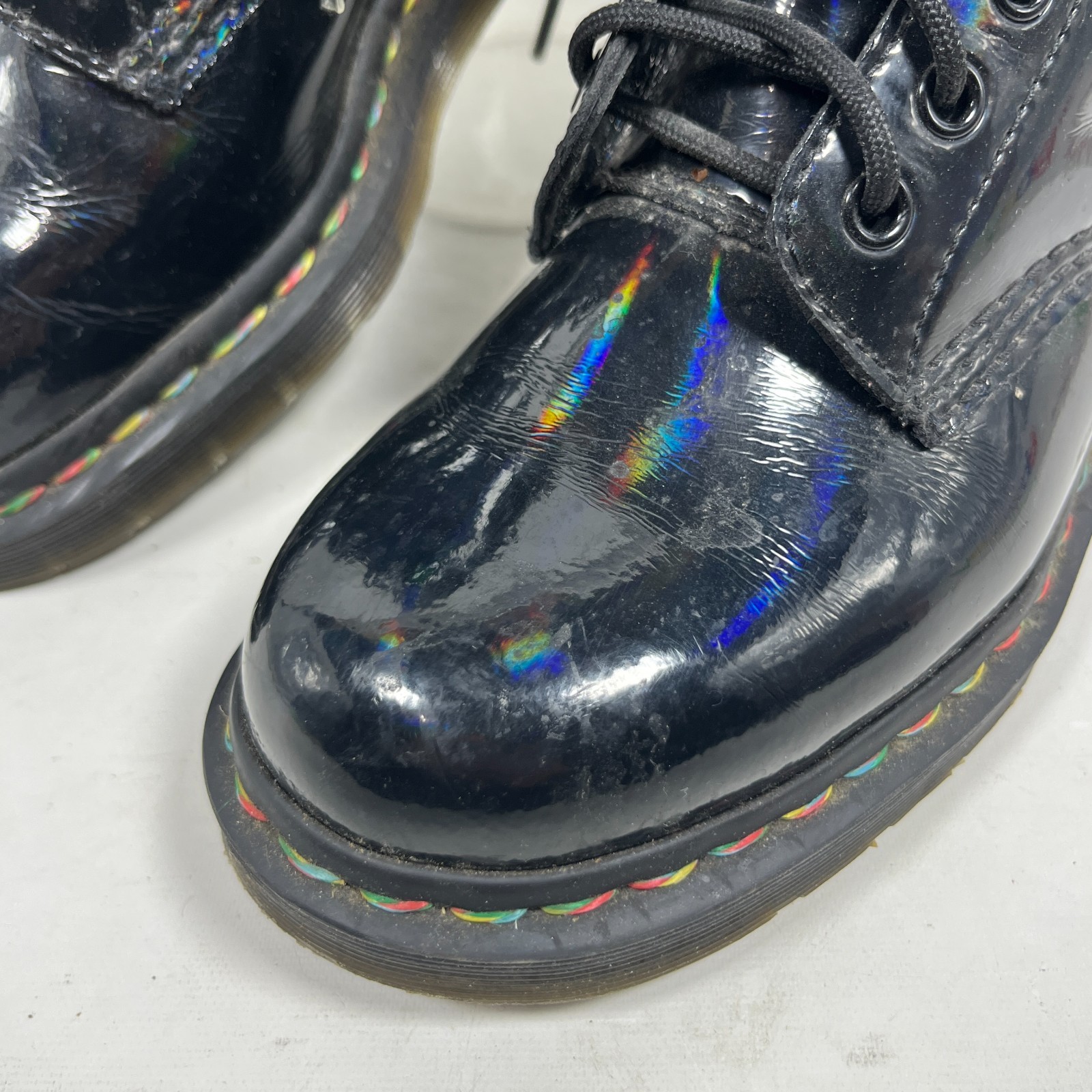 DR MARTENS Boots M6 L7 1460 Rainbow Patent PU Coated Leather Docs 8 Eye Black