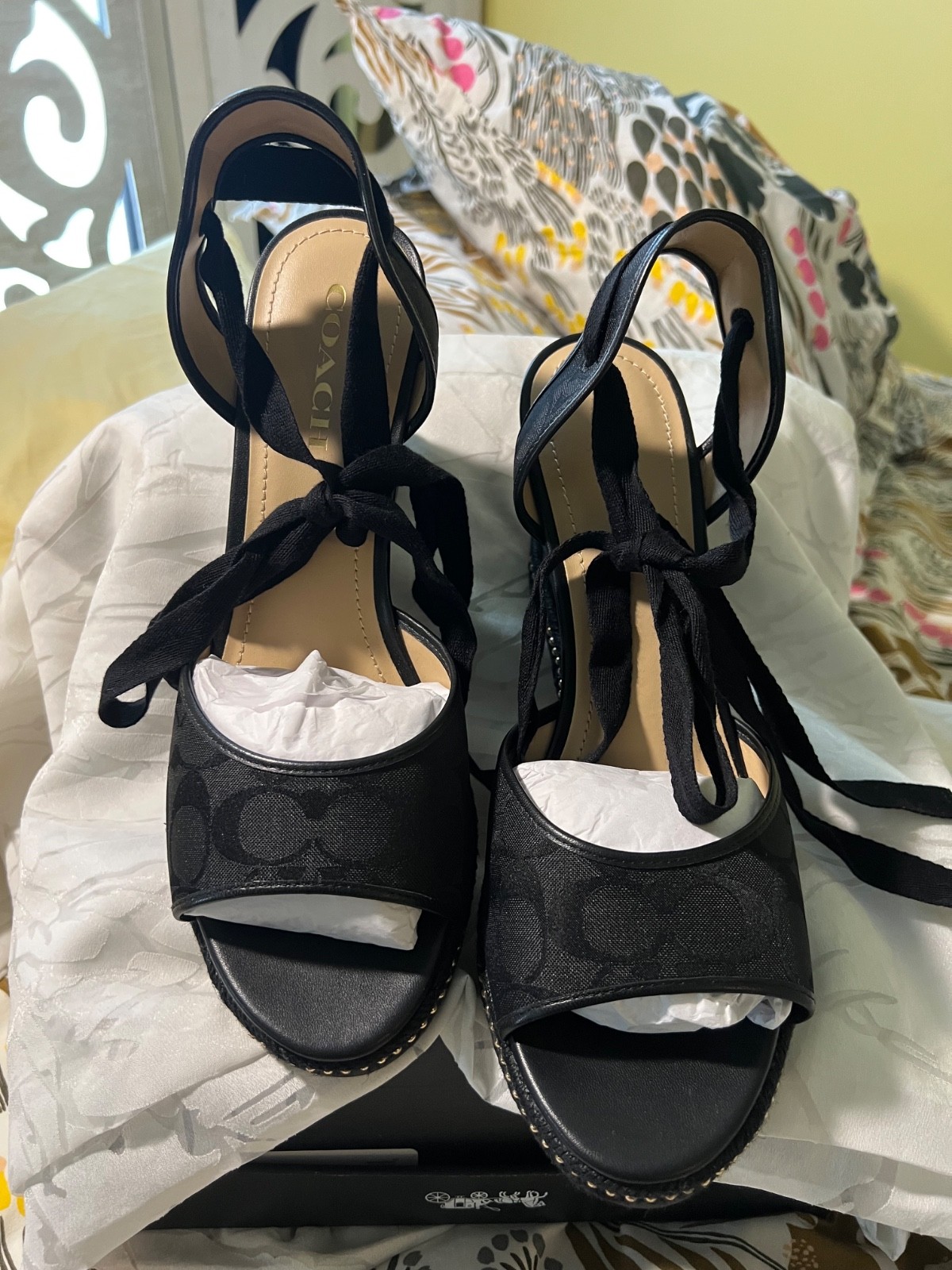 COACH – Page Wedge In Recycled Signature Jacquard | Black Size 10- Brand New
