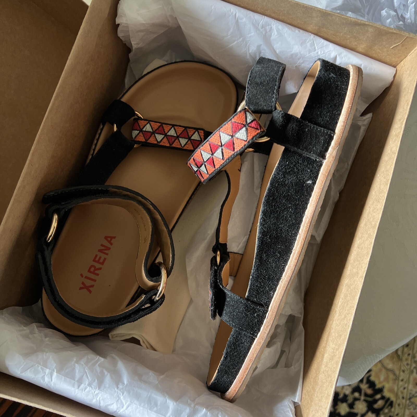 NIB Xirena Anais embroidered suede sandals size 7.5 black NEW $334