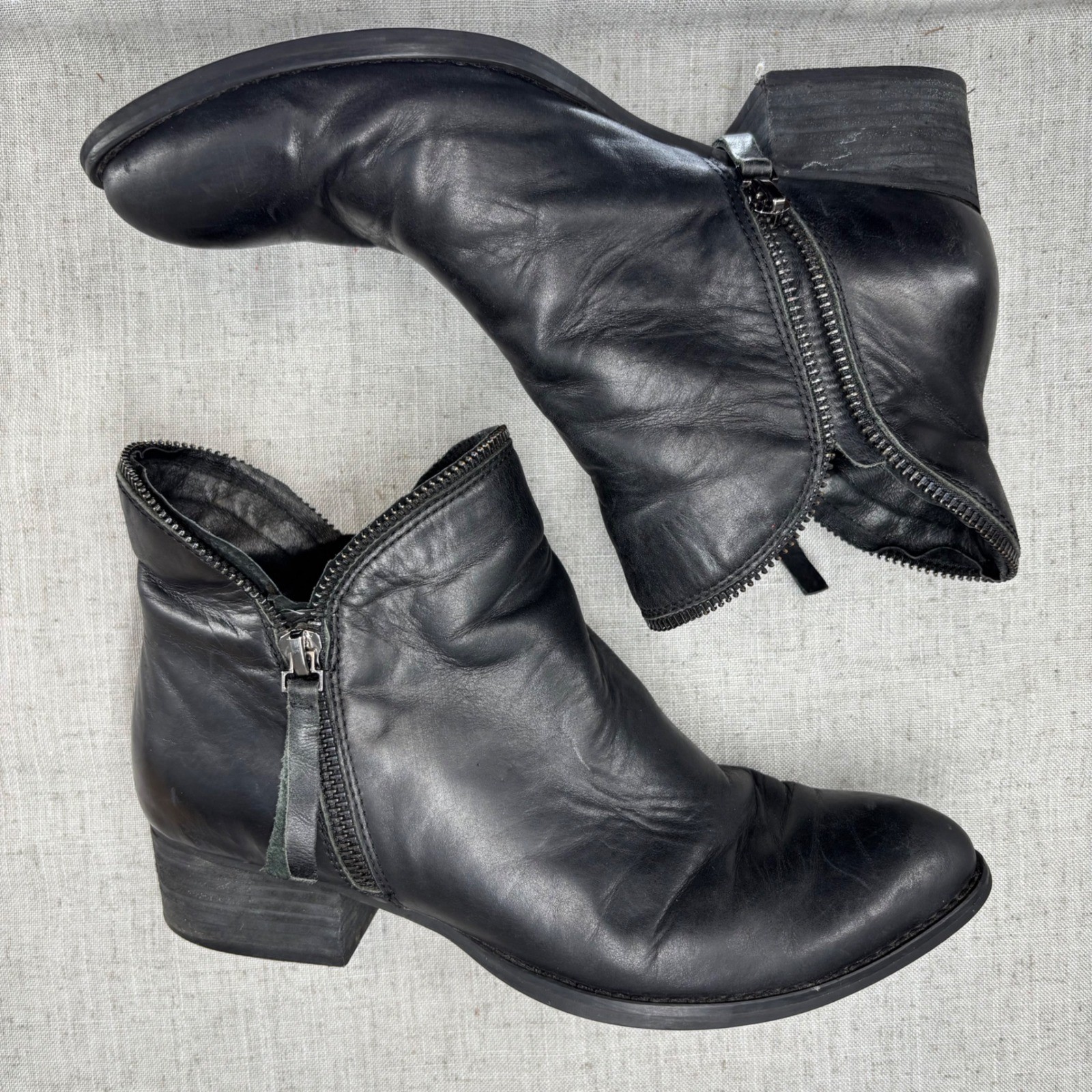 Jeffrey Campbell Crockett Booties Black Leather Zipper Distressed Women’s 7.5