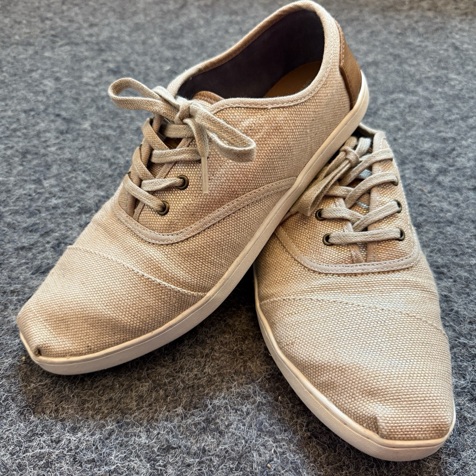 TOMS Del Rey Casual Sneaker Tan w Gold Sheen Leather Heels Women’s Sz 9