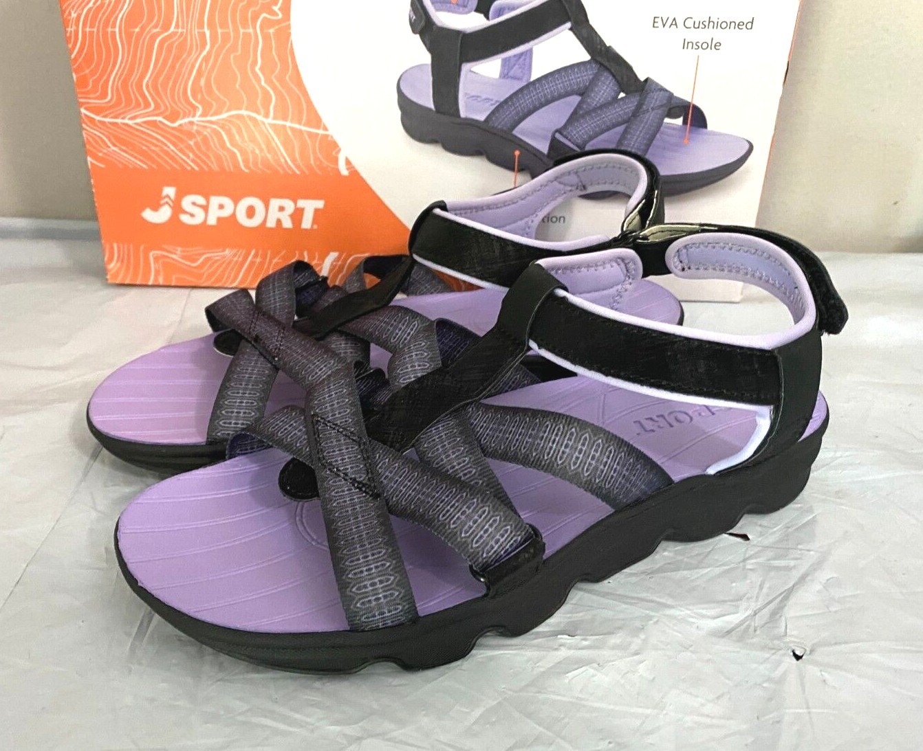 JSport Women’s KAIA Adjustable Strap Sports Sandal – SIZE 7, 8, 11 -Black/Purple