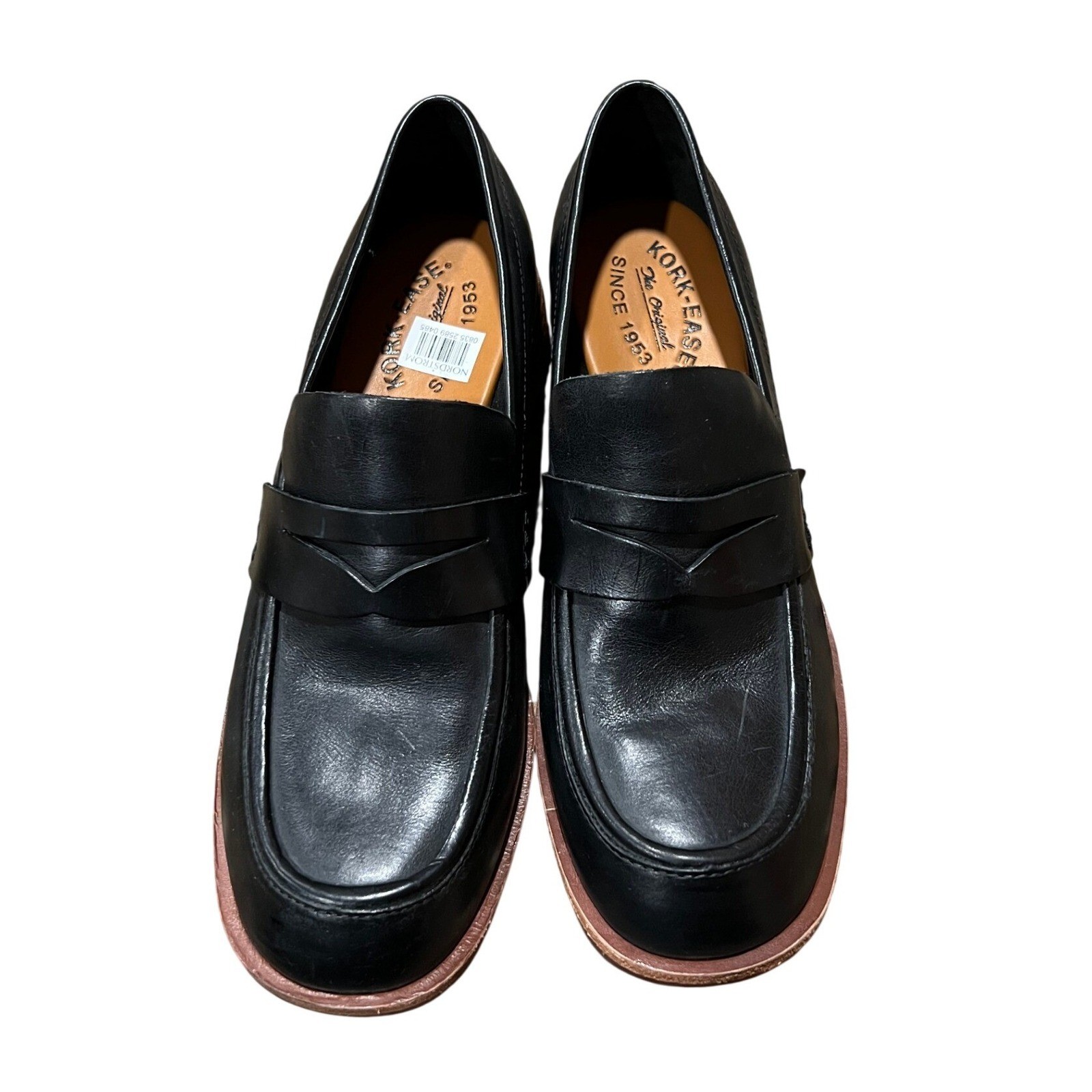 Kork-Ease Black Leather Keegan Penny Loafers Block Heel Womens 8.5