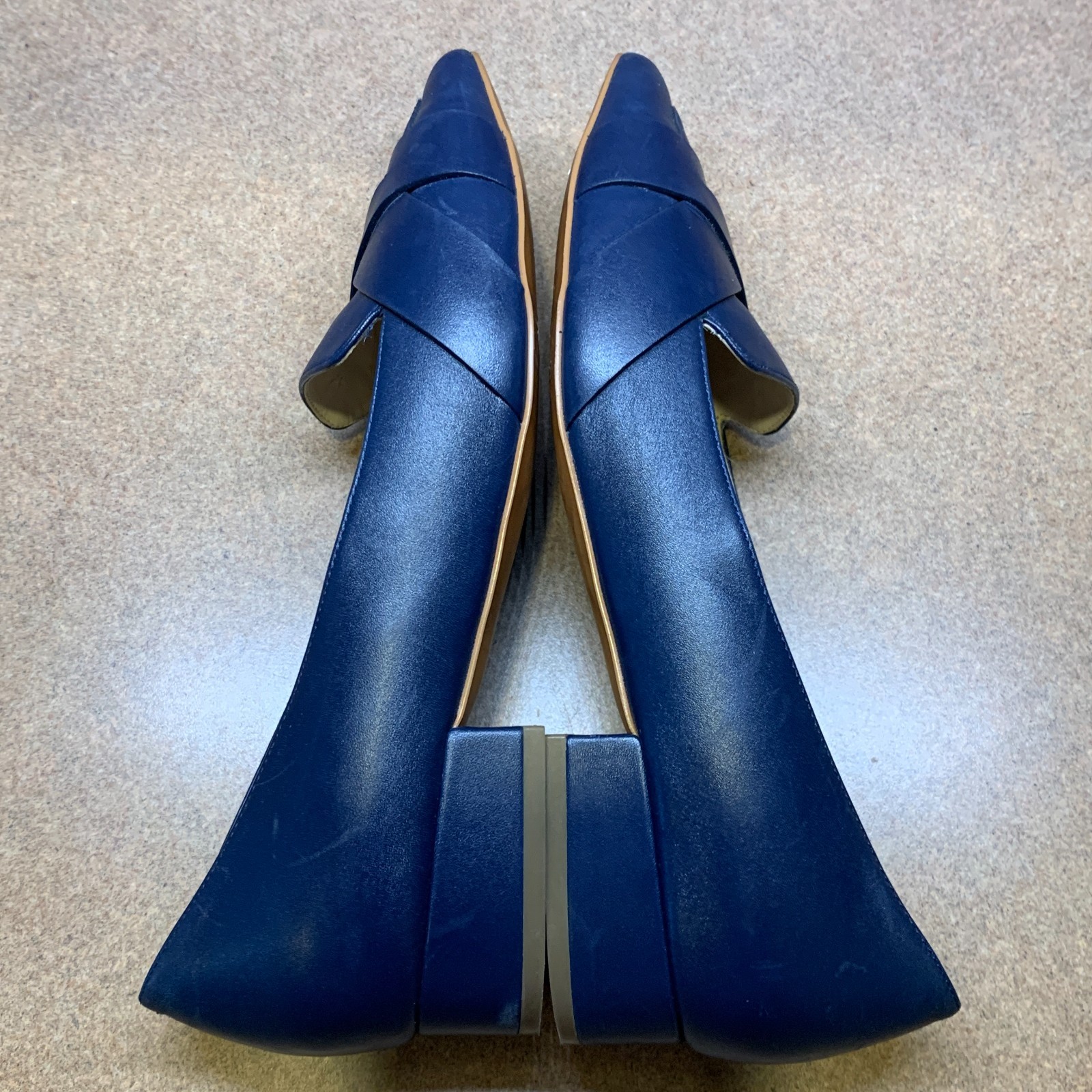 Cole Haan Camila Navy Blue Shoes SZ 8 B Woven Pointy Toe Leather Flat Loafers