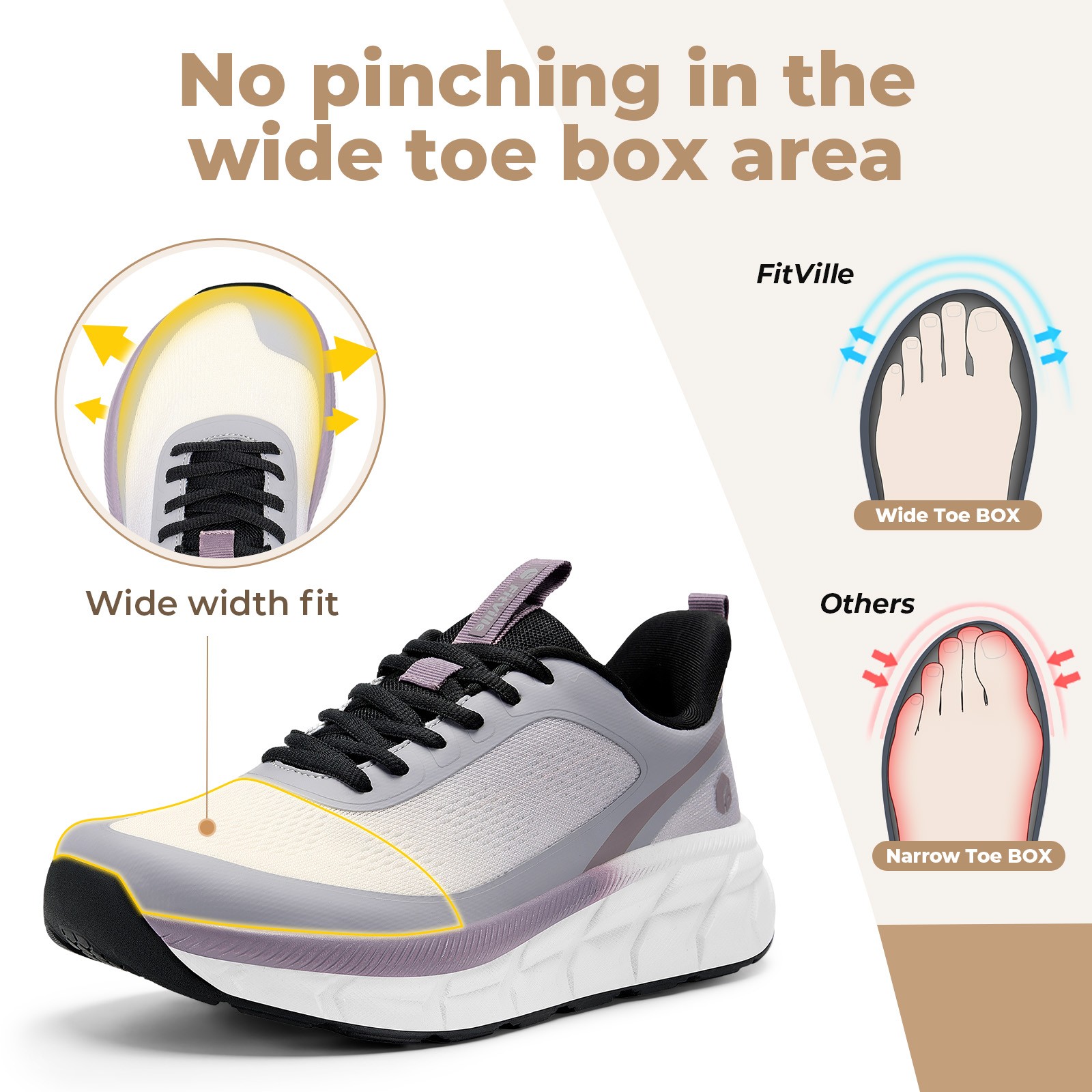 FitVille Women’s Wide Walking Running Shoes Comfortable Cushioned Swollen Feet