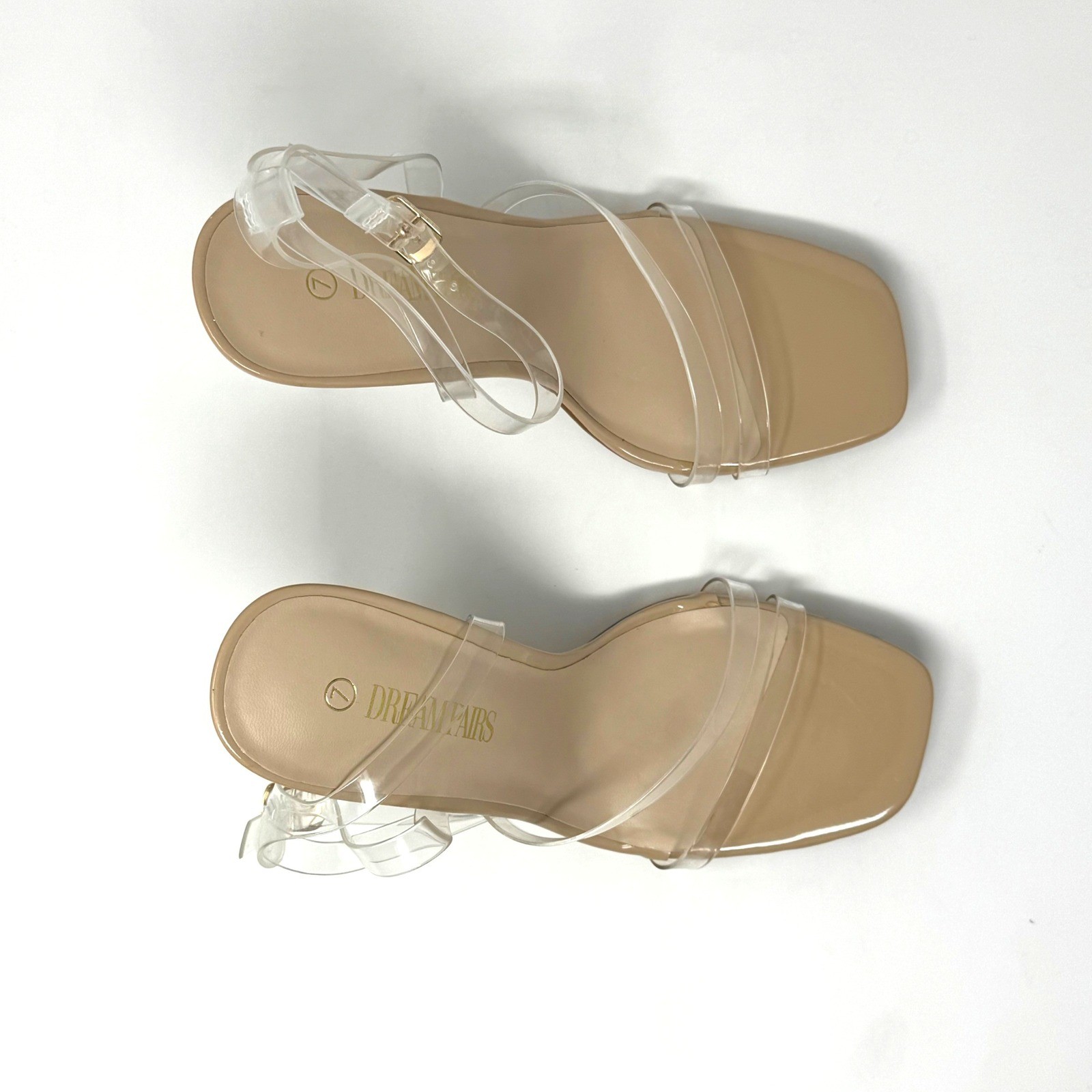Dream Pairs Womens Nude Clear Strap Square Toe Stiletto High Heel Sandals Size 7