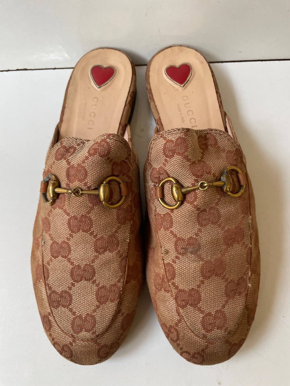 Gucci Princetown 423513 Brown GG Leather Women’s Loafer Mules EUR 36/USA 6