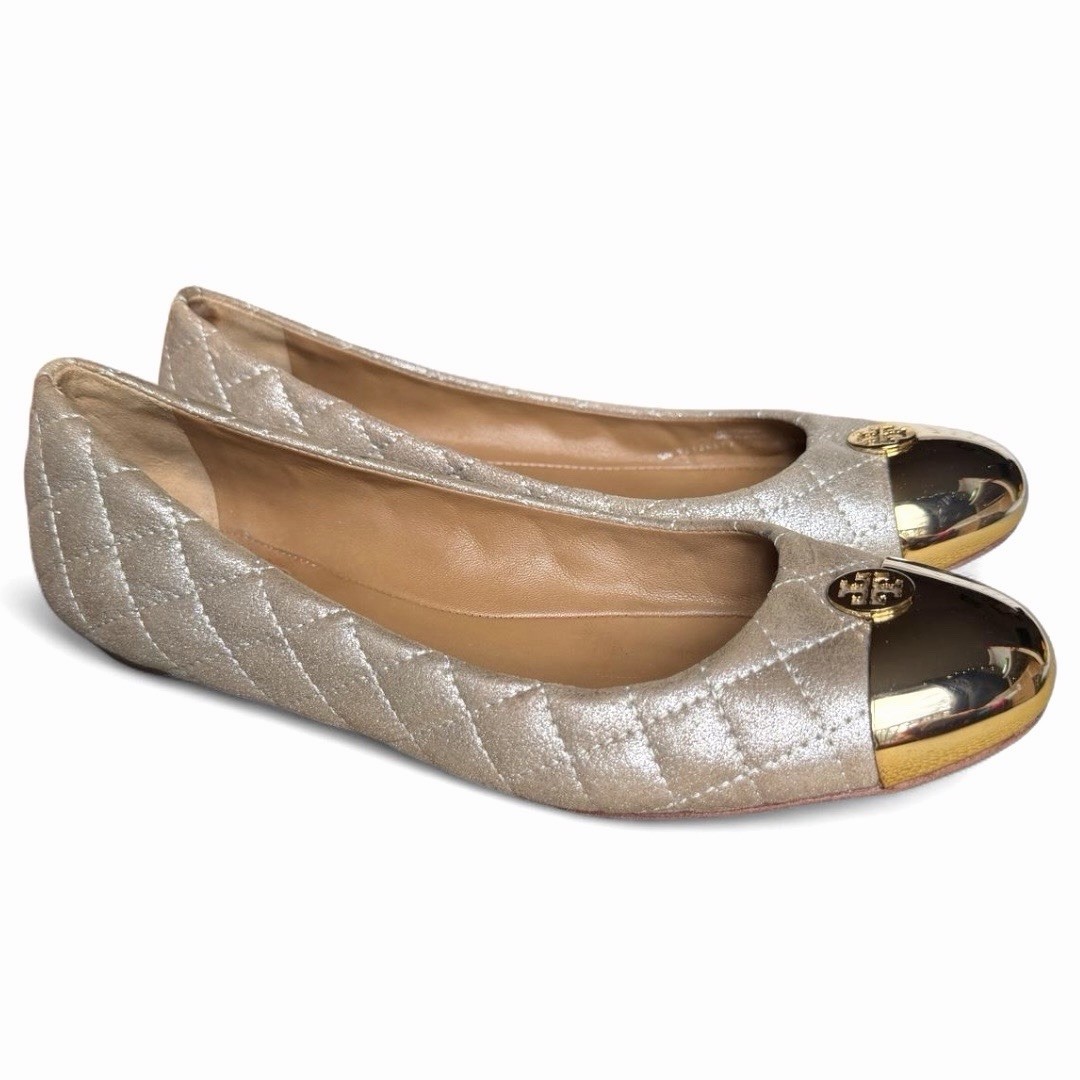 TORY BURCH Kaitlin quilted metallic ballet flats Sz 8.5