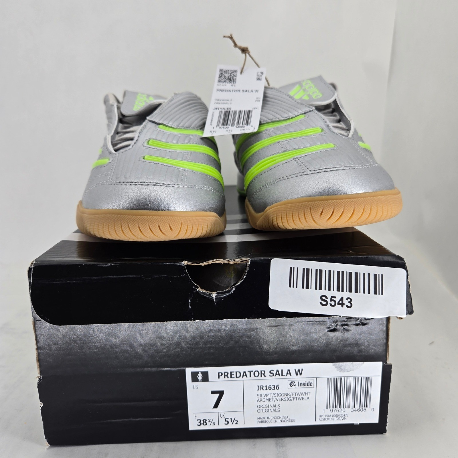 Adidas Predator Sala W Silver Signal Green Indoor Soccer Shoes JR1636 Womens 7