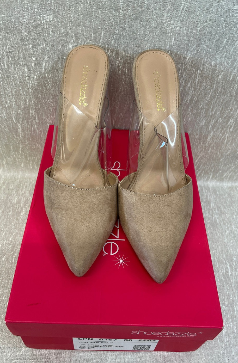 Shoedazzle Nude & Clear High Heel Shoes Size 12
