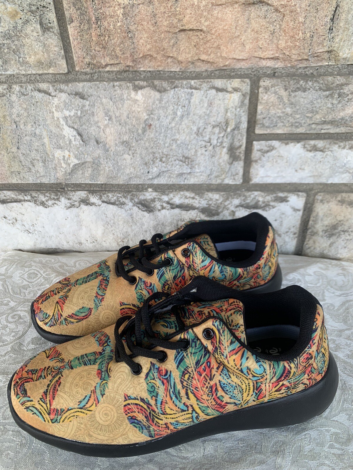 NEW Yes We Vibe Peace Sign Fabric Shoes Sz 9.5 Womans 8 Mens Unisex Shoe sneaker