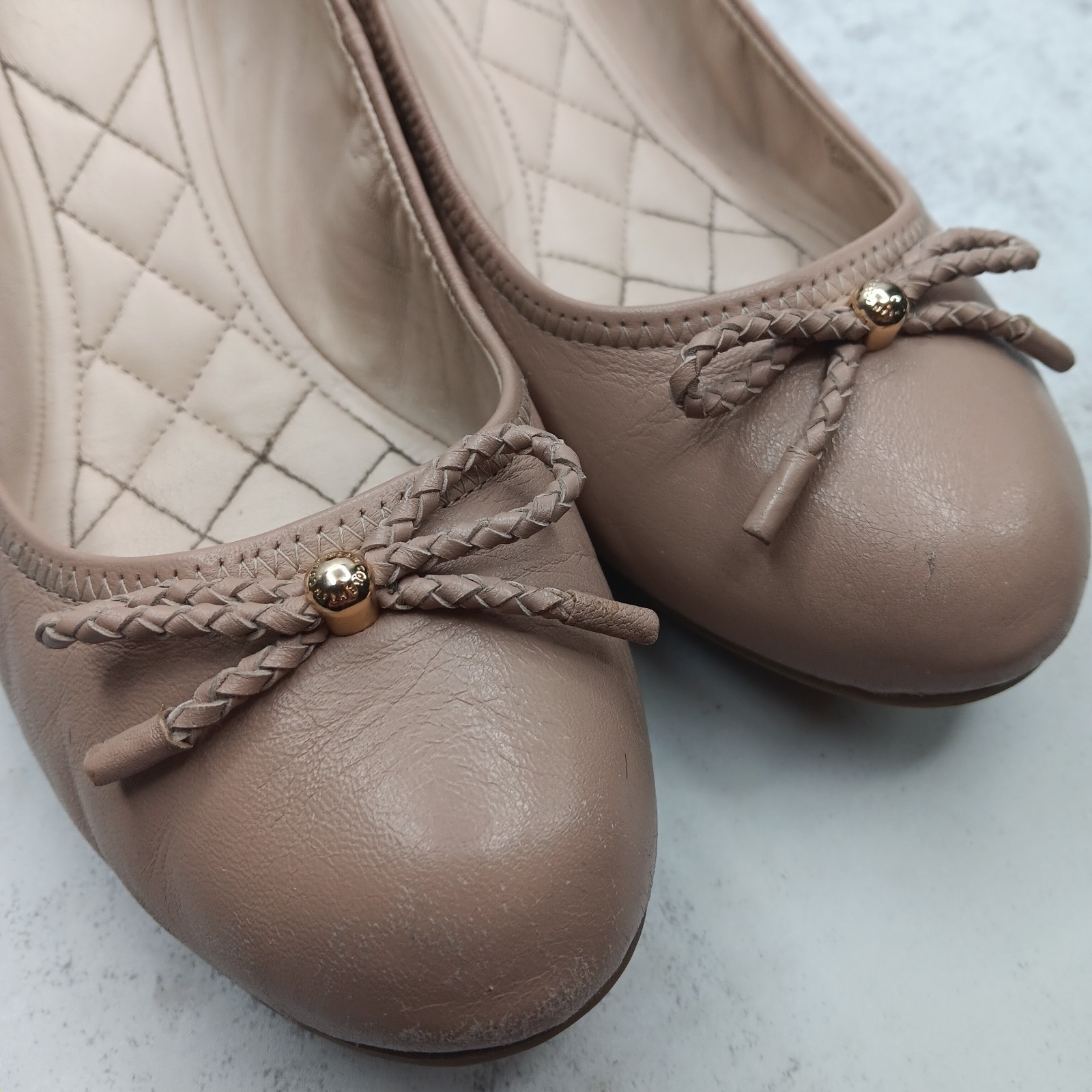 Cole Haan Tali Grand Lace Wedge Pump 8.5 Maple Sugar Leather Bow Quilted Insole