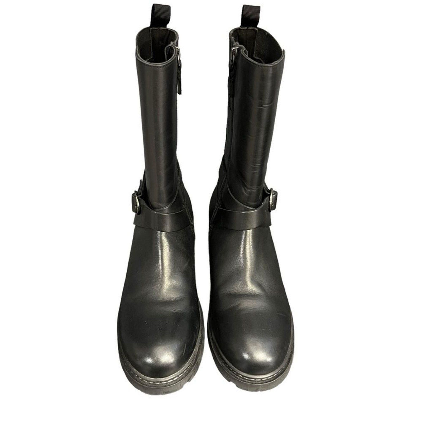Softwalk Neenah Black Leather Zipper Motorcycle Boot Lug Sole Size 10N NWOT