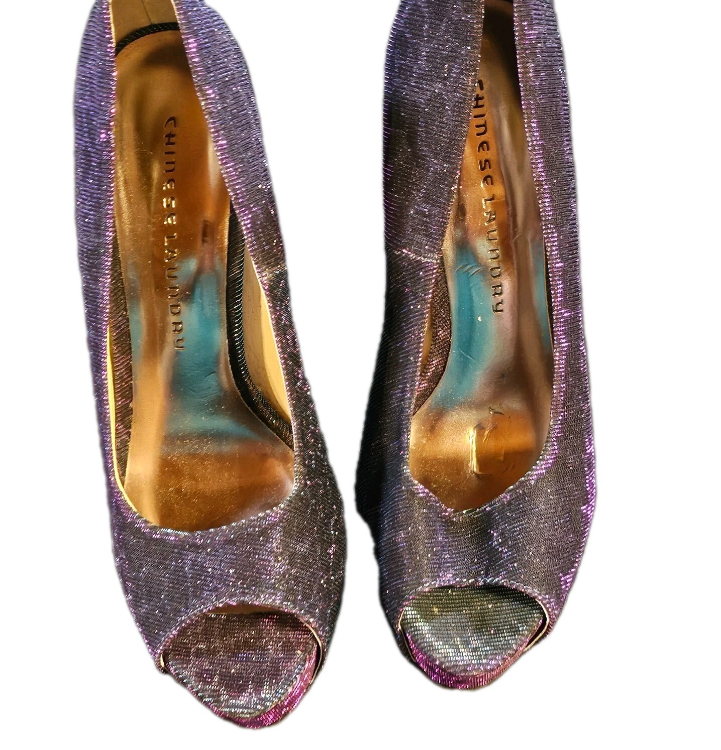 Womens Heels SZ 8.5 M Iridescent Peeptoe Platform Casual Formal Party Cocktail