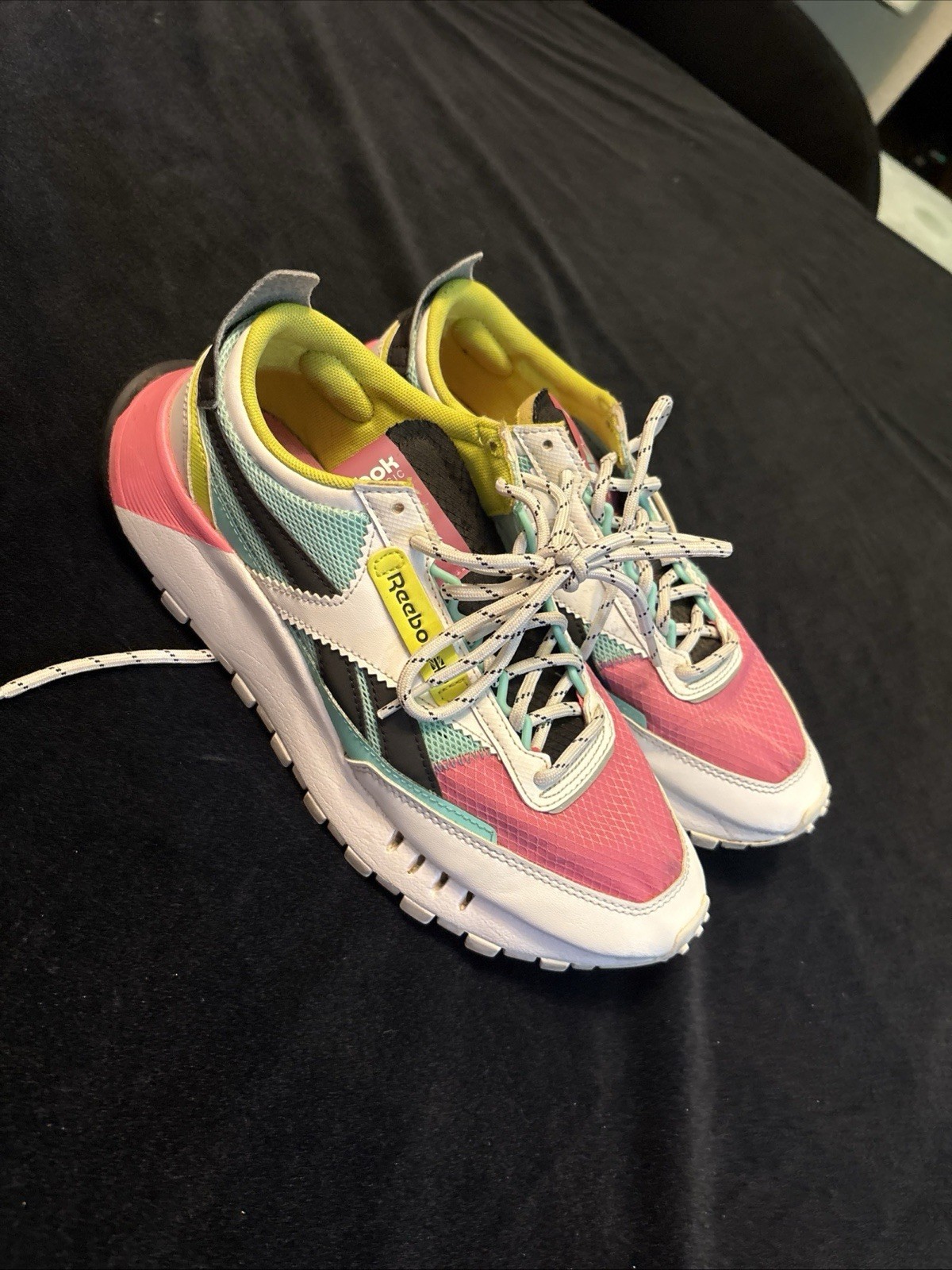 Reebok Legacy Running Shoes White Pink Green Black US Size 8