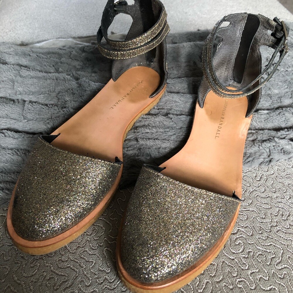 Loeffler Randall Odette Glittery Platform Sandal Double Ankle Strap Flat: 10