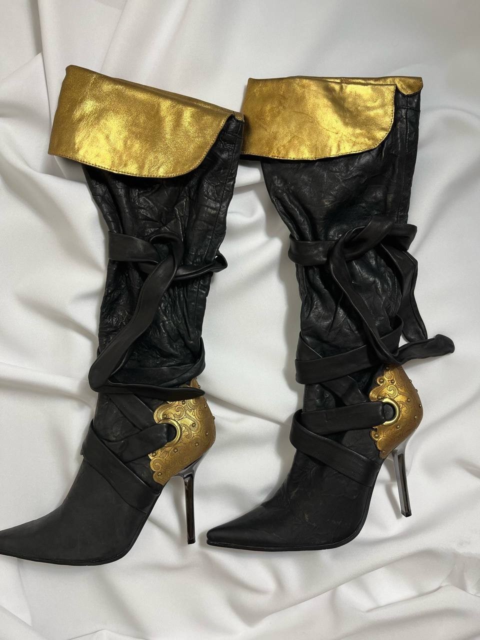 Very Rare MEDEA Futuristic Cyber Gothic Gold Metal Heel Boots Retro Archive y2k