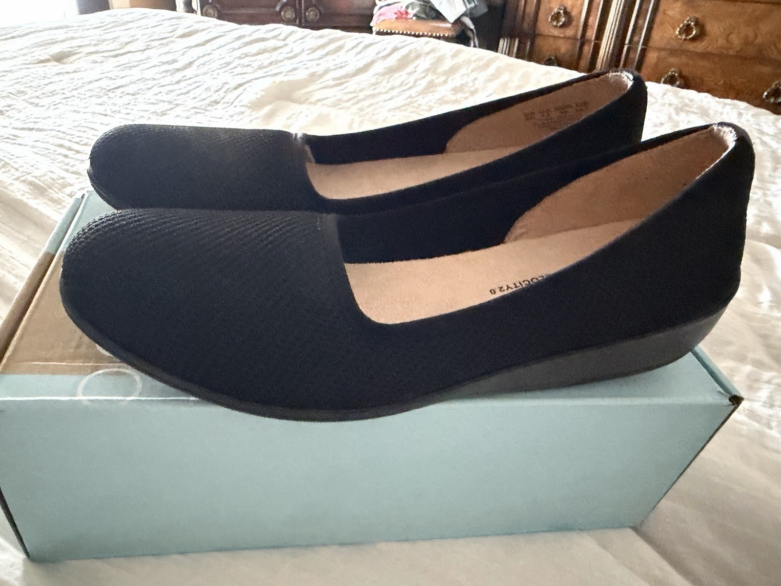 LifeStride Indy Black Stretch Knit Wedge Comfort Slip On Flat Shoes Womens 9W