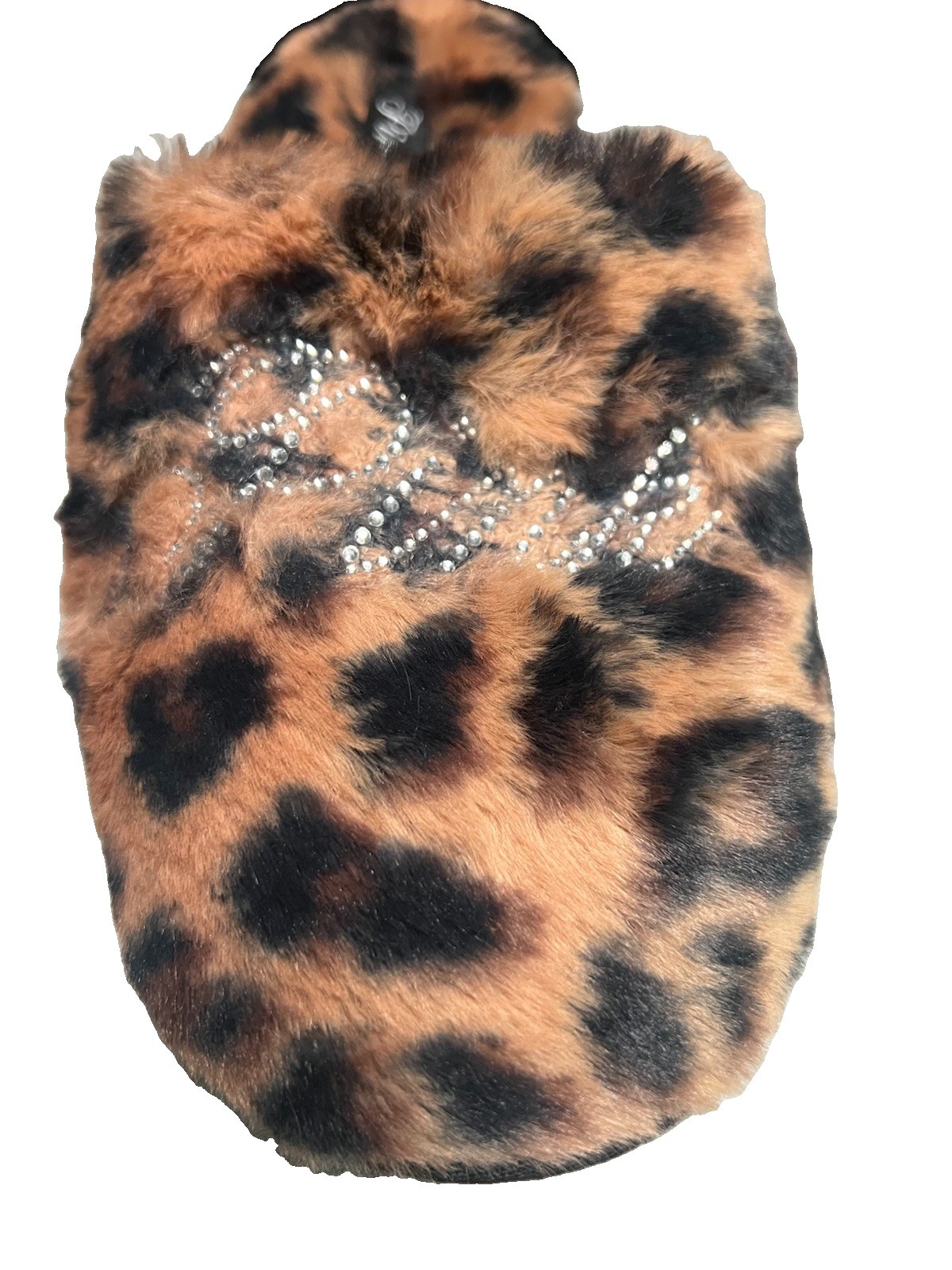 Victoria’s Secret Pink Plush Bling Logo Faux Fur Leopard Slippers Size Large