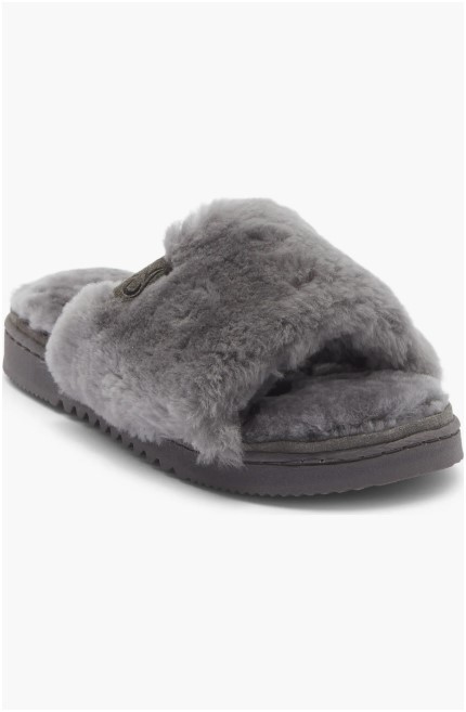 EZ Feet Genuine Shearling Plush Slip-On Slippers – Women’s US 10 (Grey)