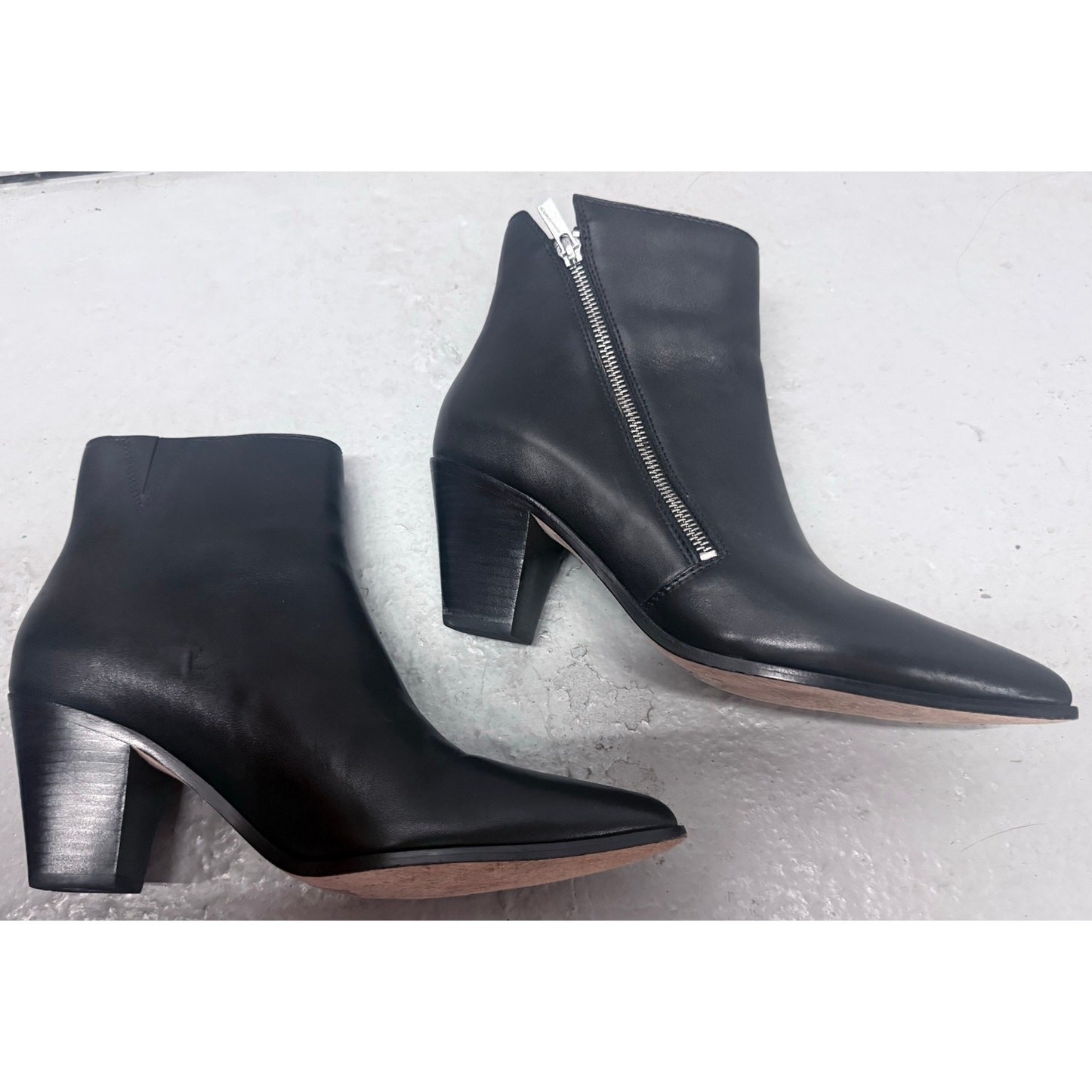PAIGE 100% leather black moto Lia silver zipper heels short bootie boots sz 10.5