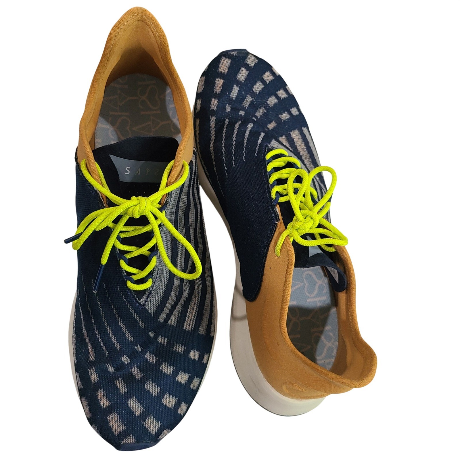 Saysh One Womens 8.5 Running Shoes Navy Mustard Yellow Neon Laces Allyson Felix