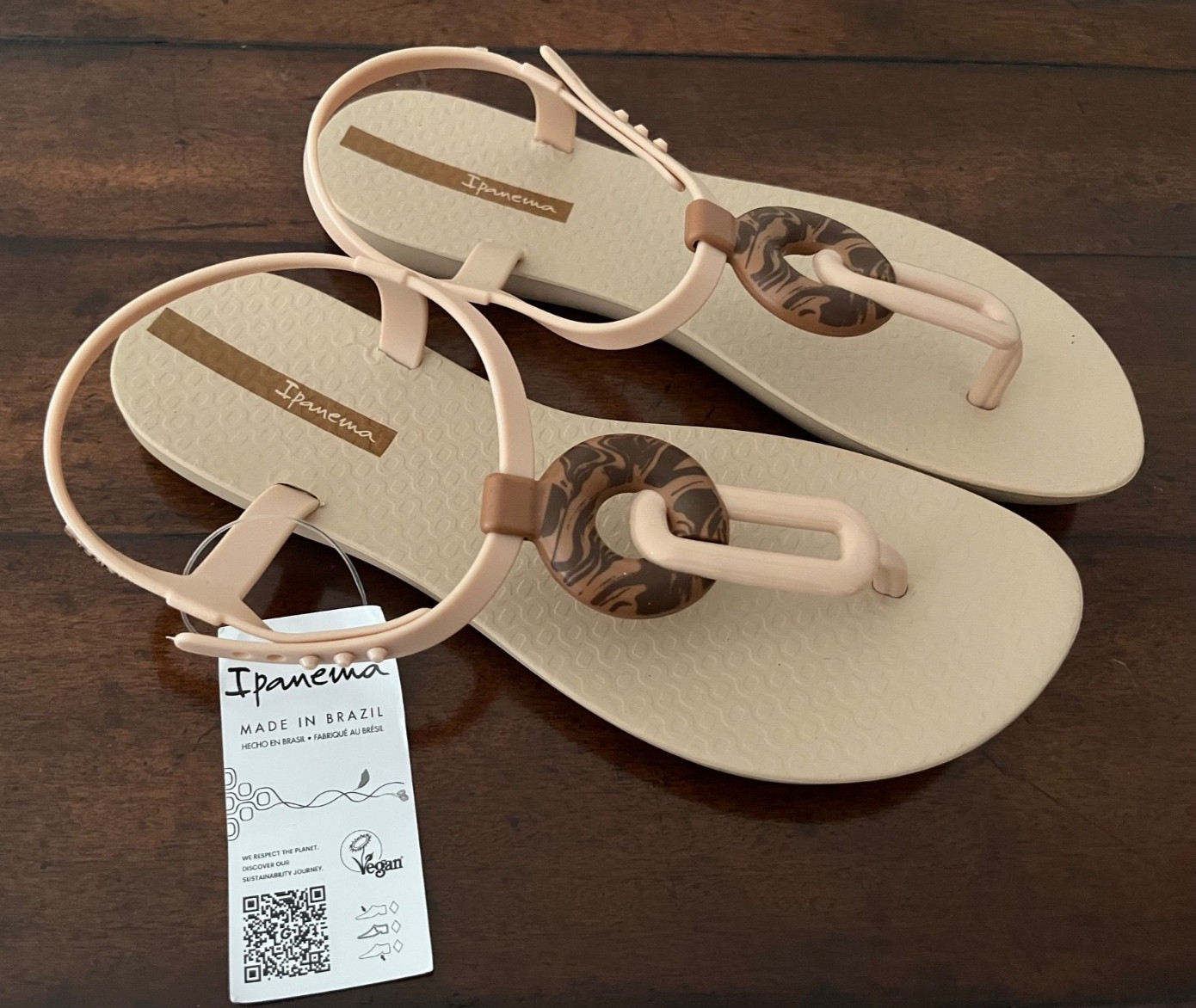 Ipanema Brazil Womens Class Marble Sandal Taupe Brown Size US 6 EU 37 Vegan