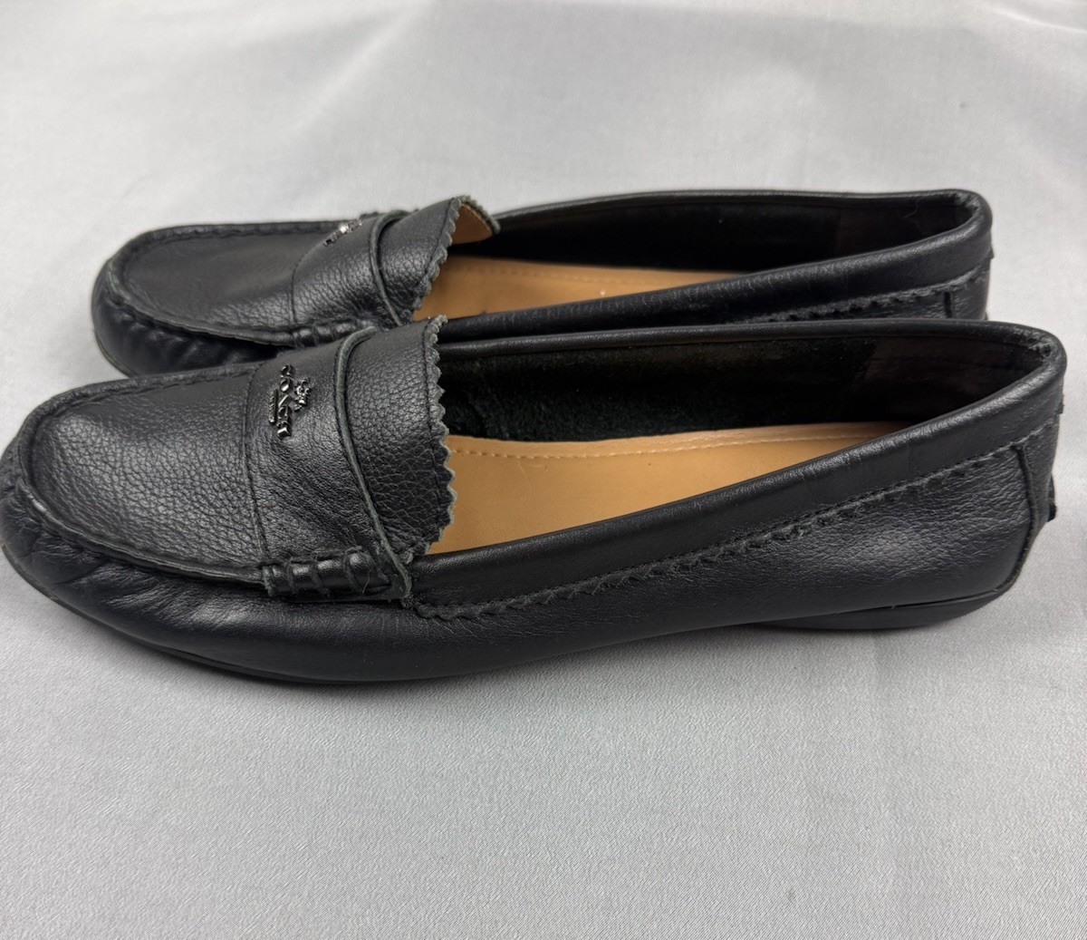 Coach Odette Black Leather Loafers Women’s 7.5B Slip On Flats Shoes