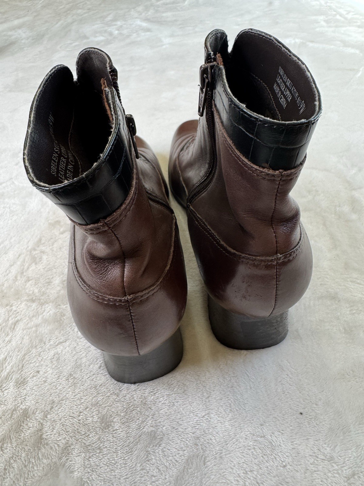 LONDON FOG Sibelen Women’s 9W Brown Zip Ankle Boots Leather Upper