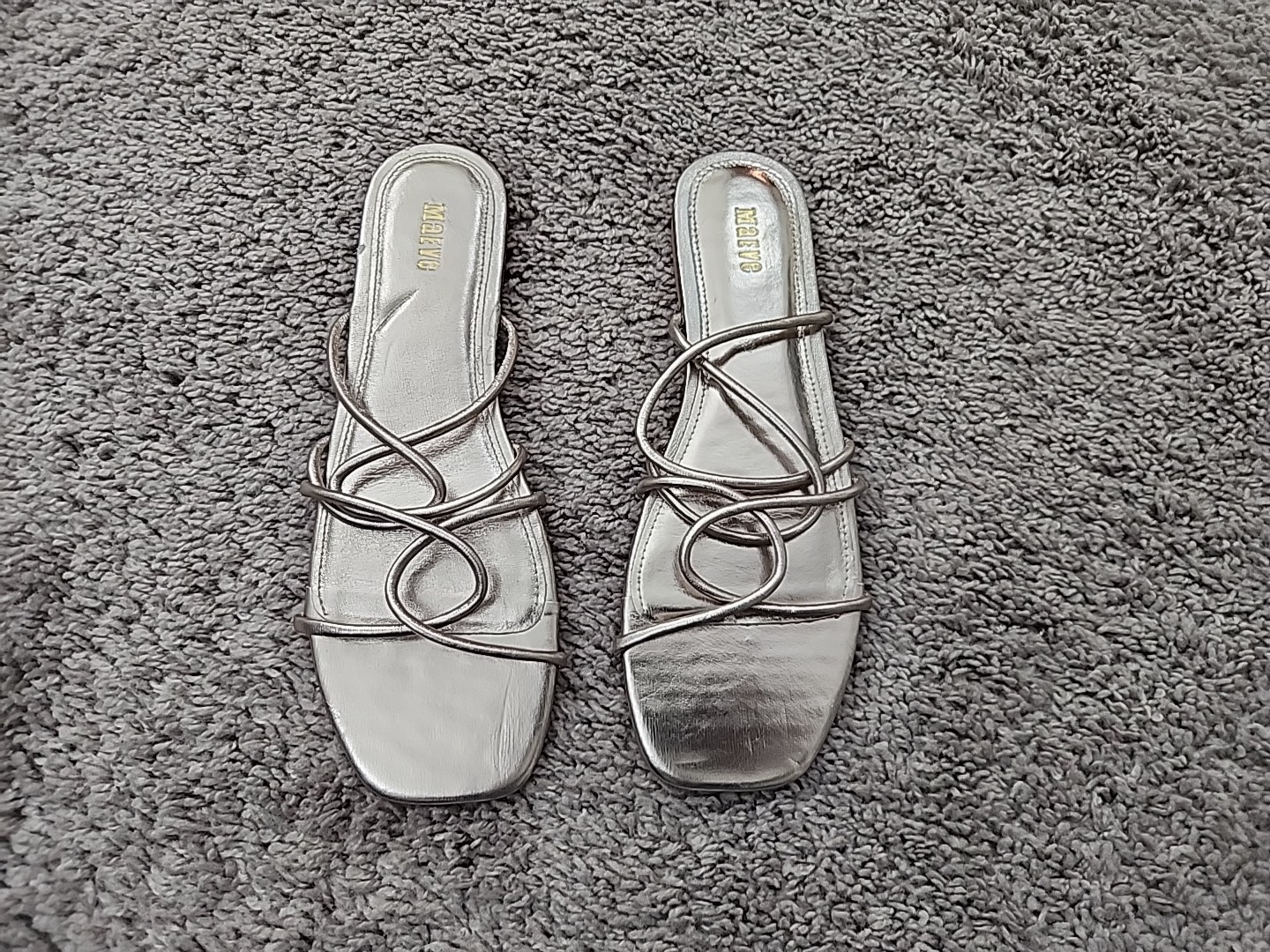 Maeve Anthropologie Sandals Womens 7M Metallic Silver Strappy Slide Flat