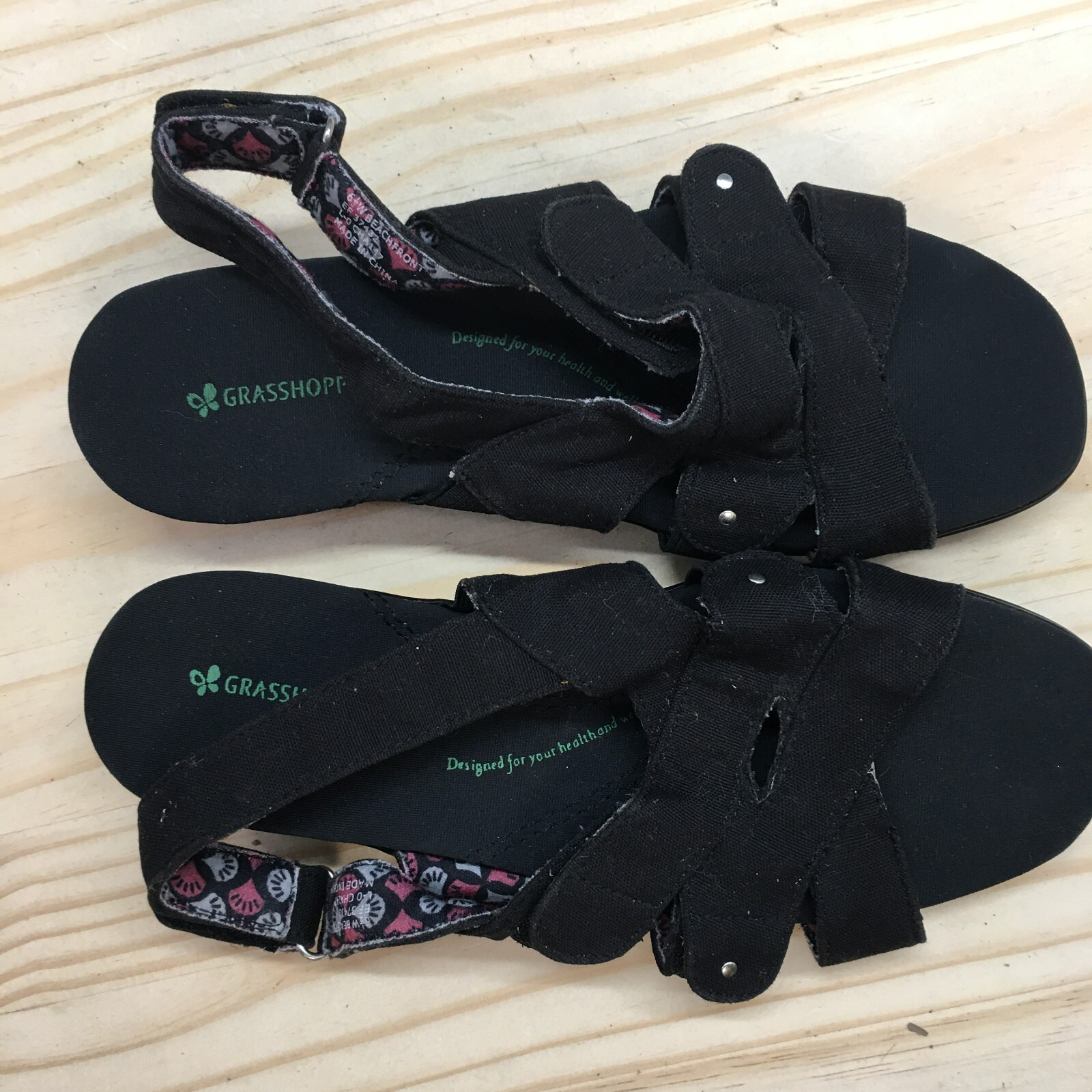 Grasshoppers Sandals Womens 6.5 W Beach Front Slingback Strappy Black Wedge