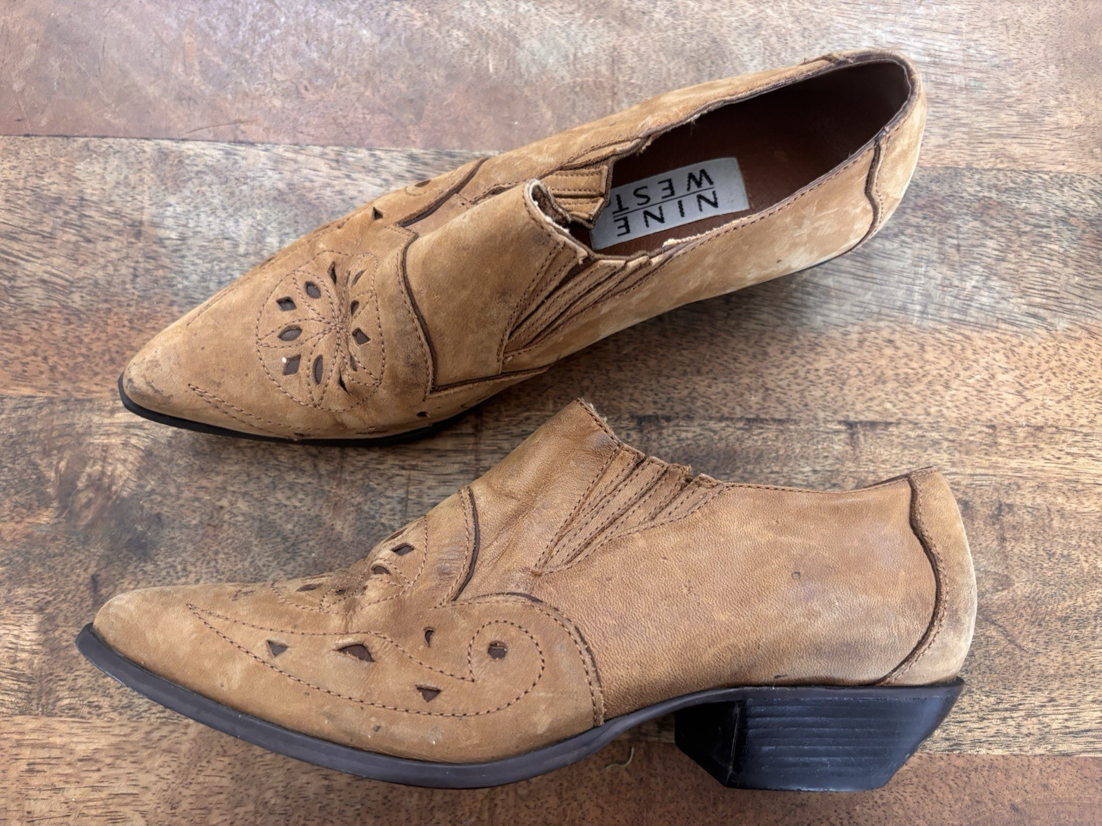 Vintage Nine West Nubuk Leather Western Cowboy Ankle Boots Booties 7.5 M