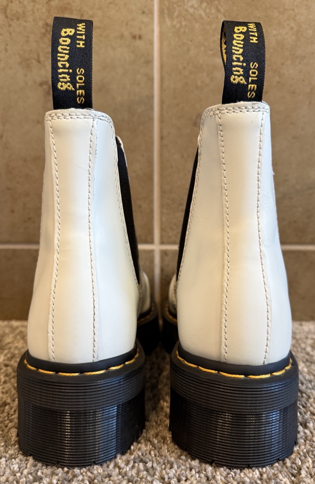 Doc Dr Martens 2976 Quad Platform White Leather Chelsea Boots Women Size 9 EU 41
