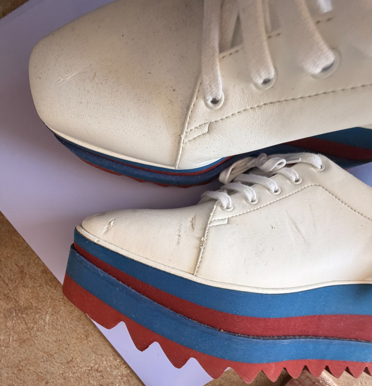 Stella McCarney Elyse Platform Oxford Shoes Womens 6 EU 36 Red White Blue
