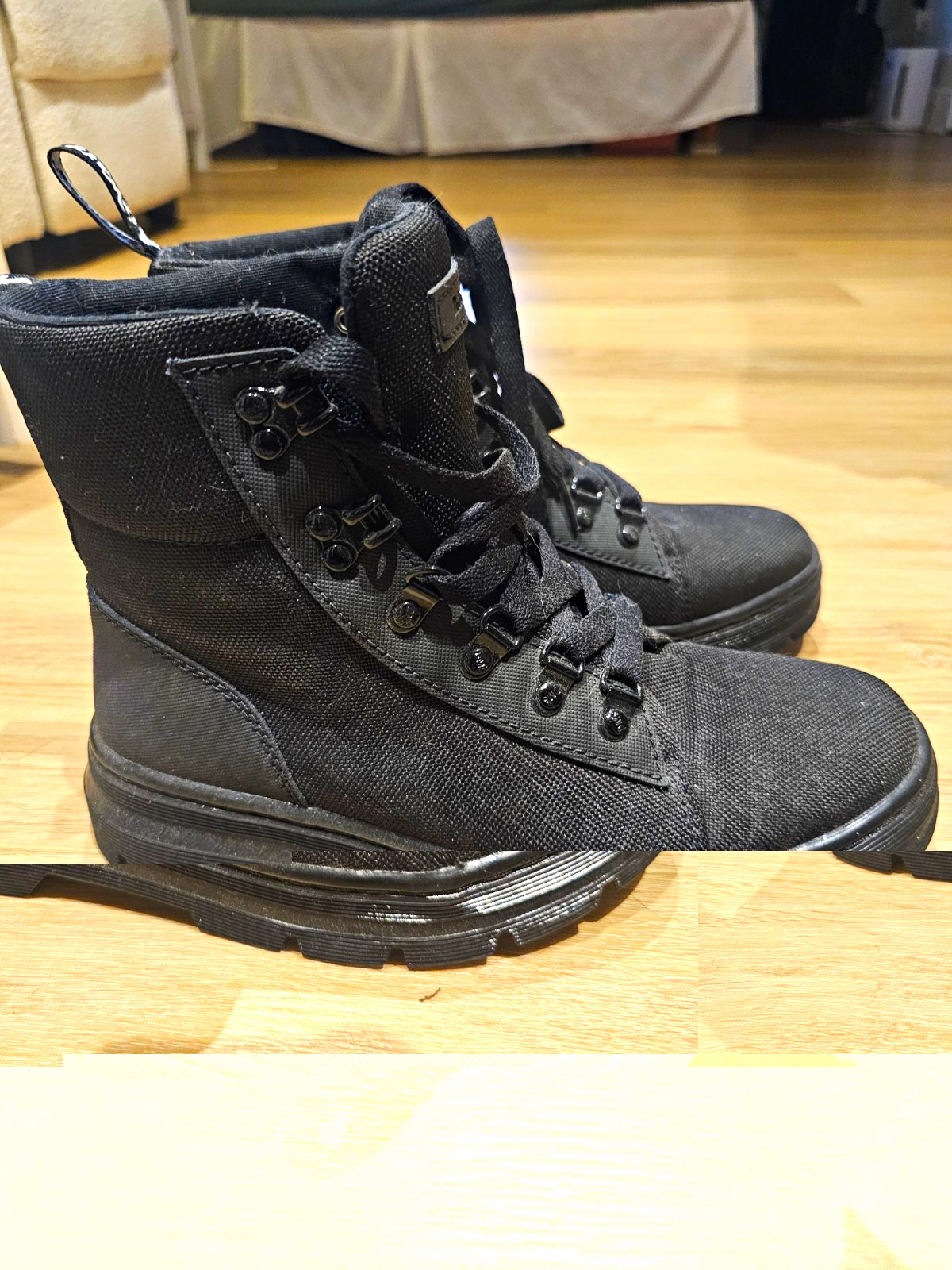 Dr. Martens Combs W Womens Black Canvas Lace-Up Combat Ankle Boots US 8 EU 39