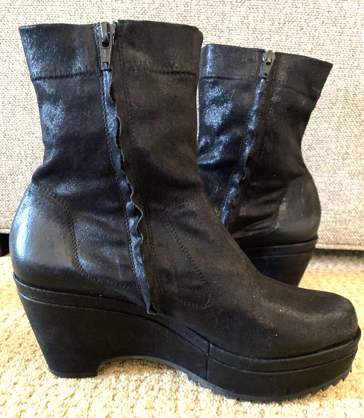PEDRO GARCIA Urbana Stretch Sock Leather Platform Wedge Bootie 9.5 Ankle Boot