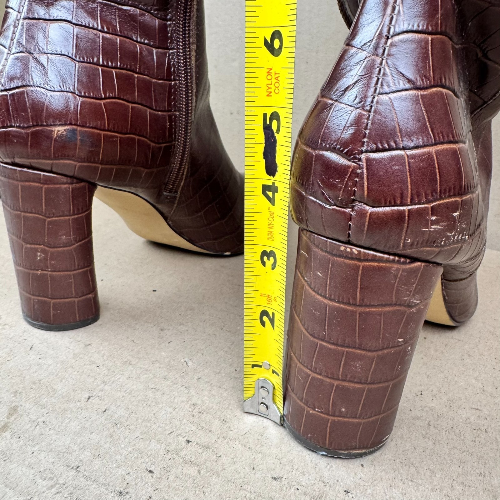 Aqua Women’s Brown Croc Embossed Leather Tall Heeled Boots Size 9 damage
