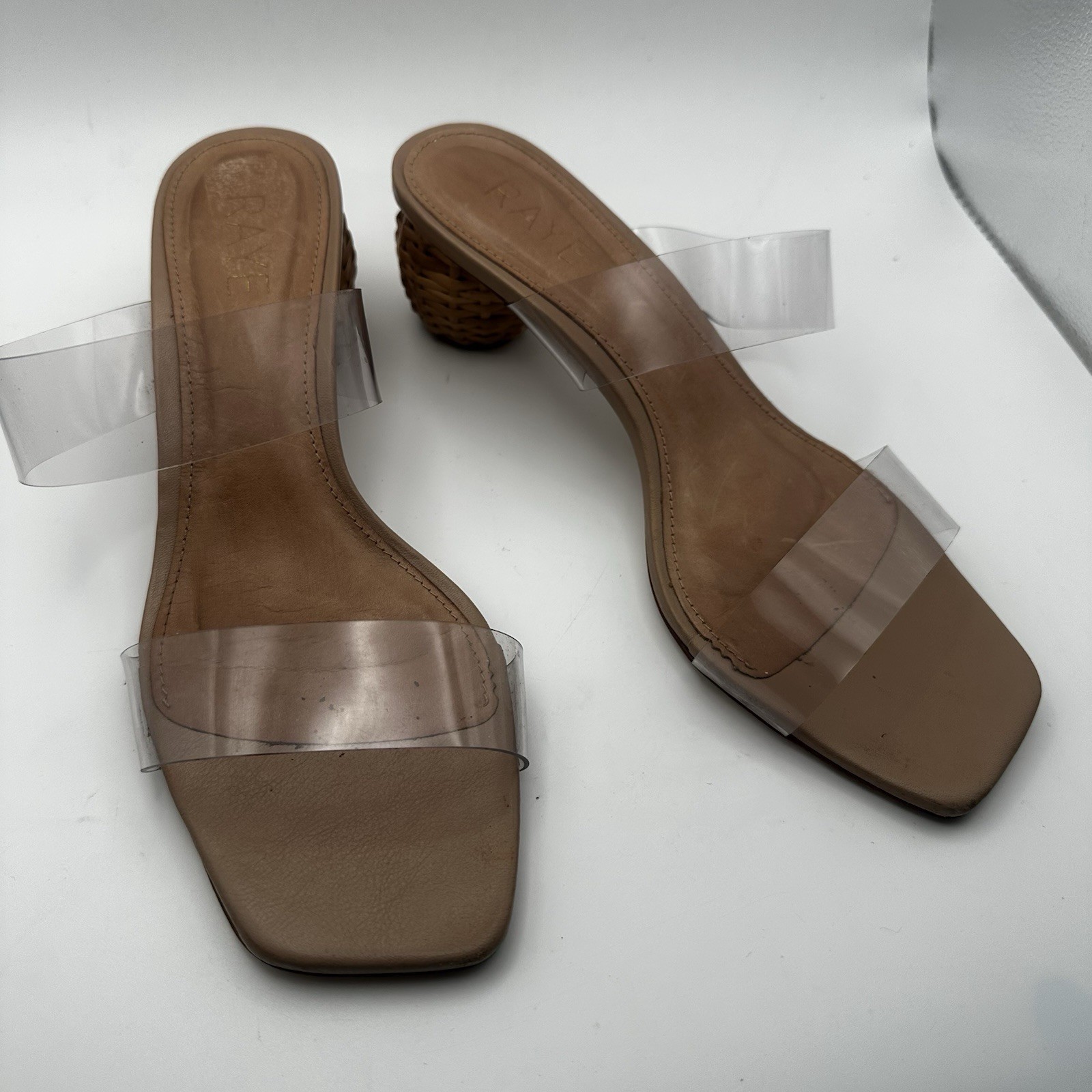 Raye Jaden Heel Nude Clear Straps Square Woven Basket Heel 7.5 Revolve Boho Chic