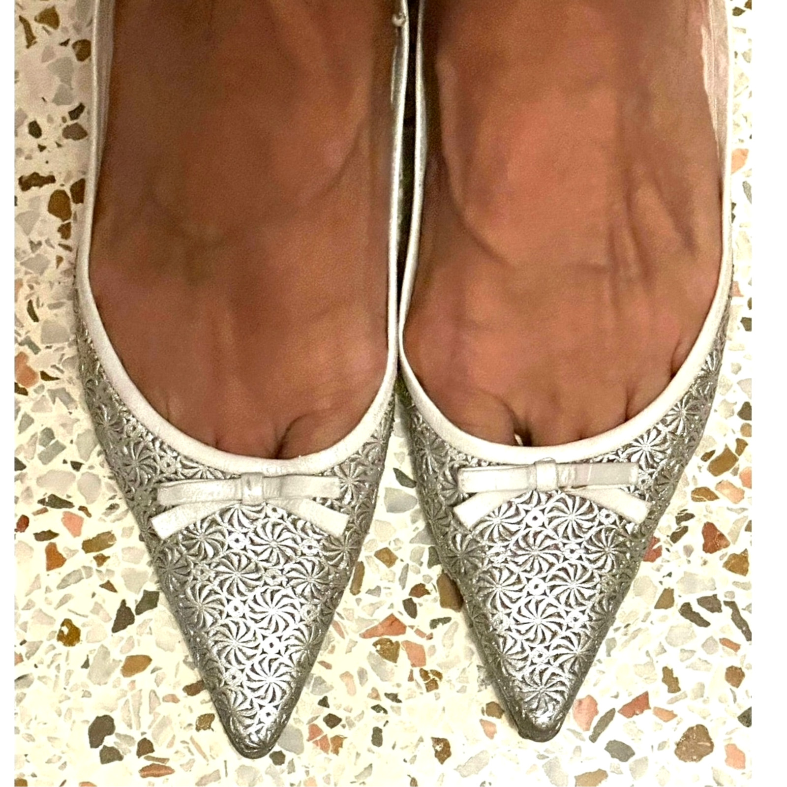 Chloe silver metallic pointed ballet bow flats size 36 US 6.5 Rare vintage style