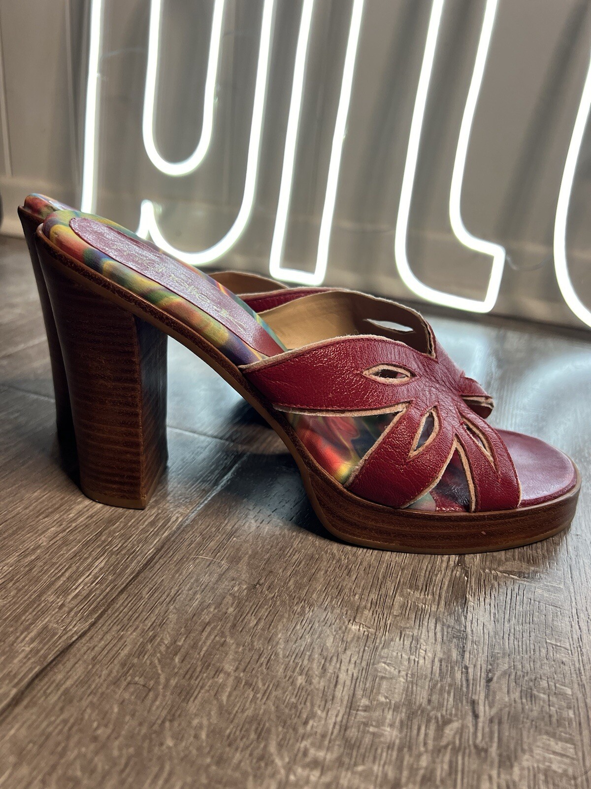 Vintage 90s Y2K Platform Slides Shoes Butterfly Sketchers Michelle K Leather 9