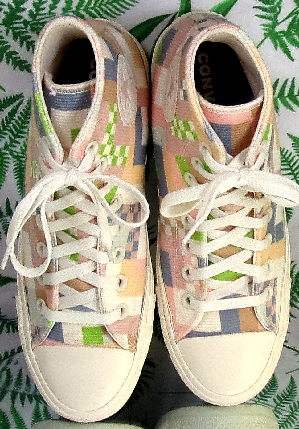 CONVERSE CRAFTED ABSTRACT STRIPES CANVAS HIGH TOP SNEAKERS SHOES US WOMENS SZ 9