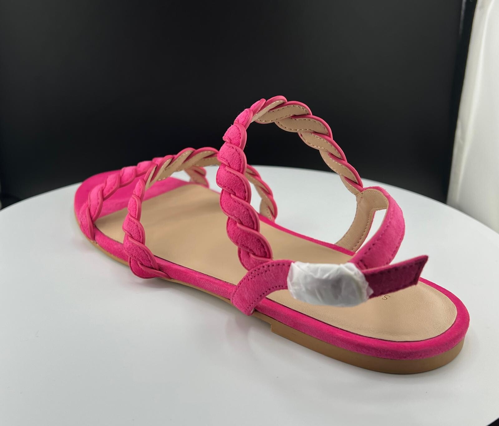 Size 8-Stuart Weitzman Twistie Pink Suede Ankle Strap Flat Sandal Women’s