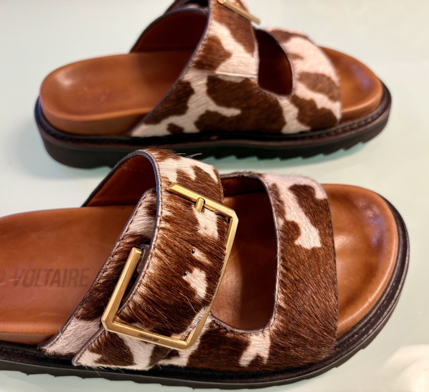 Zadig & Voltaire Cecilia Alpha Cow Print Calf Hair Slide Sandals EU 37 US 6.5