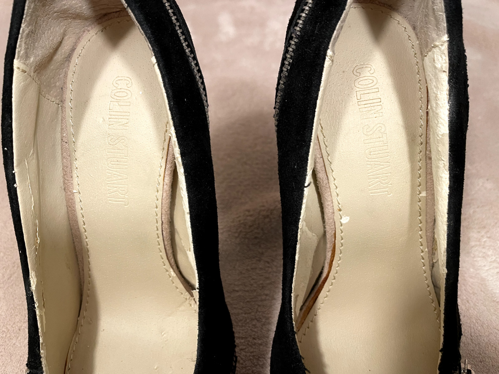 COLIN STUART STILETTOS, Black Suede Zipper Platform 5.5″ Heels Size 7.5 B