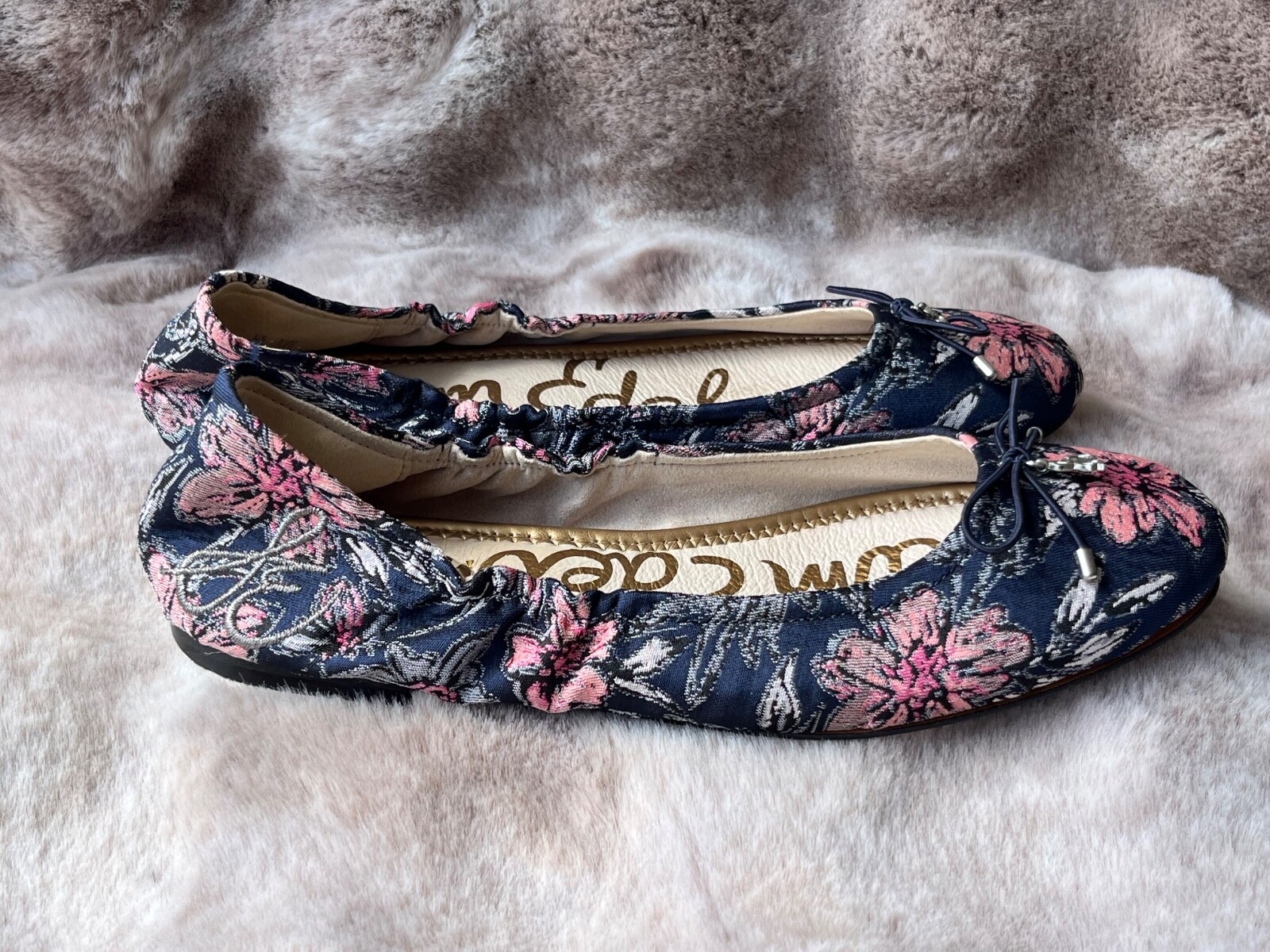 Sam Edelman Felicia Floral Flowers Embroidered Ballet Flats Bow Charm Sz 7.5