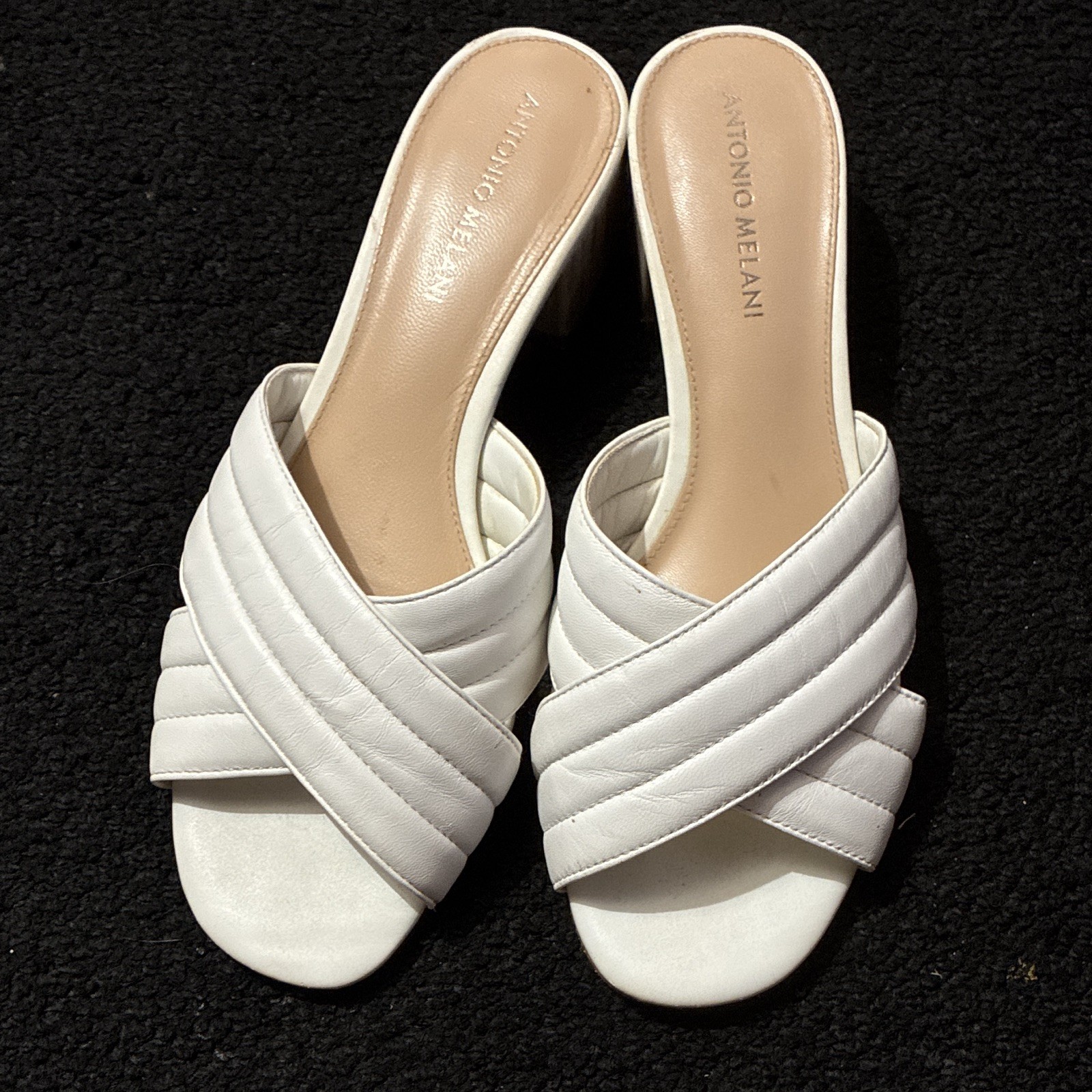 Antonio Melani Women’s Quilted Slide Sandals Slip-On Leather White US 8.5 M