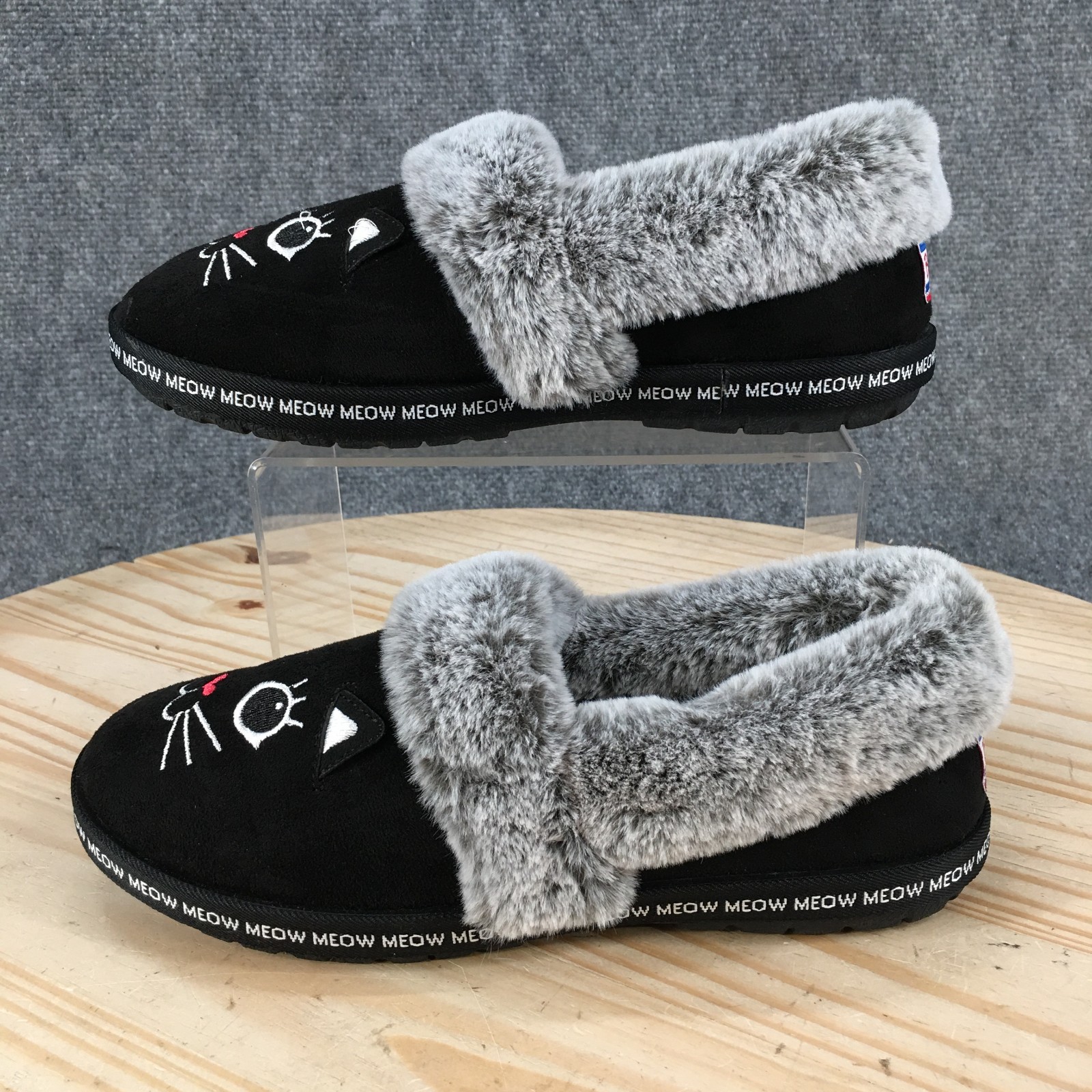 Bobs From Skechers Too Cozy Meow Pajamas Slippers Womens 7 Slip On Black NEW